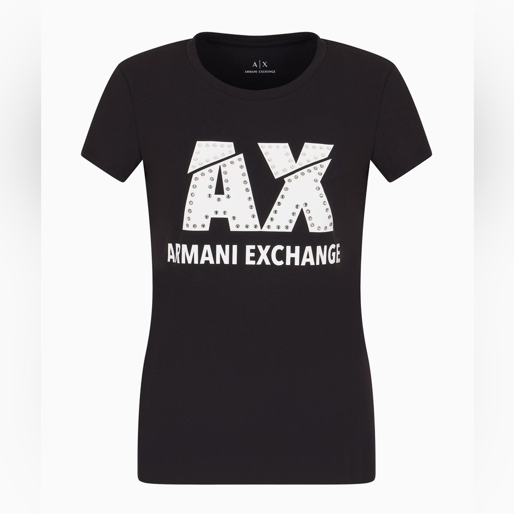Armani Exchange Slim fit T-shirt with rhinestone logo